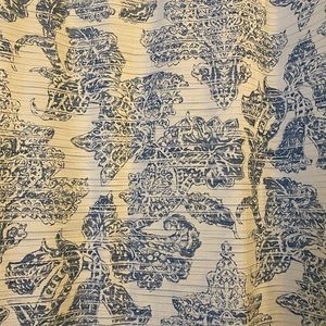 Blue patterned curtain roughly 54” x 83”